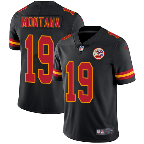 Nike Chiefs #19 Joe Montana Black Men's Stitched NFL Limited Rush Jersey - Click Image to Close